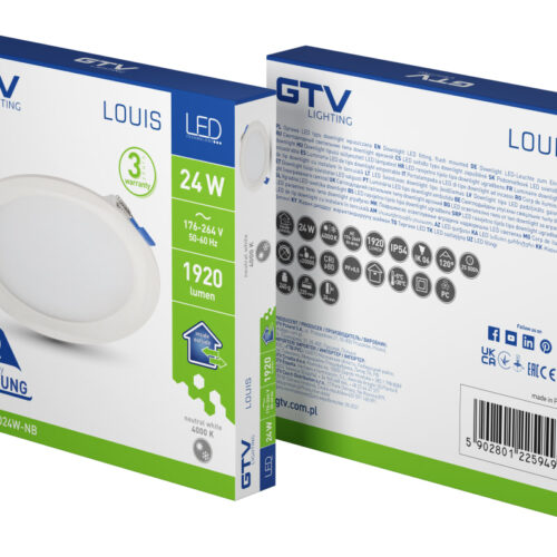 Oprawa downlight LOUIS, LED, 24W, 1920lm, 4000K, AC180-250V, IP54, 120°, wpuszczana, okrągła