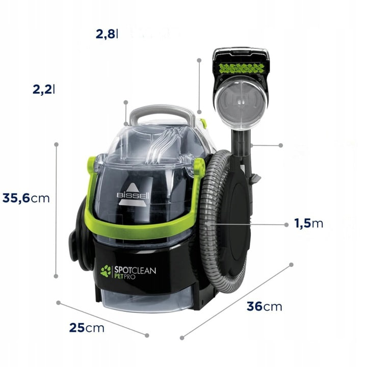 10-photo_2025-10-22_18-15-14 Bissell Spotclean Pet Pro Odkurzacz na Sucho i Mokro, Czarny/Zielony/Bezbarwny, 3.5 L, 750 W 230 V